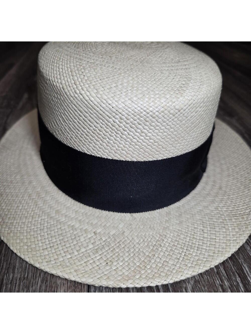 Rare Vintage Goorin Bros Straw Flat Top Sun Boater Hat Beige Size L Kai Kai ? - Picture 3 of 14